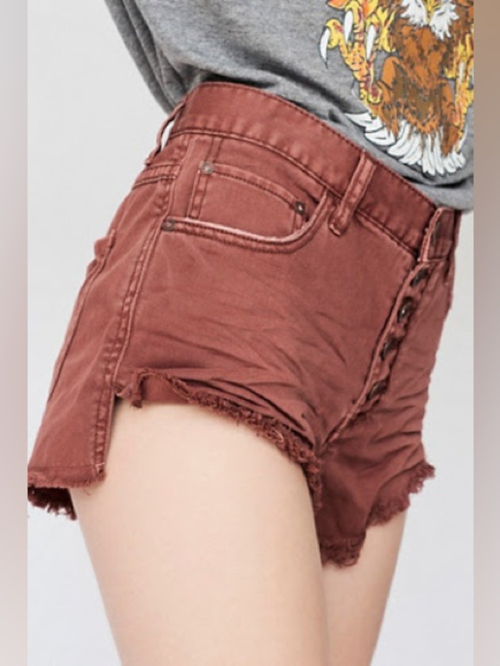 Free People Runaway Slouch Cutoffs in Sienna low rise 24